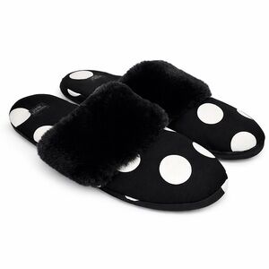 Victoria’s Secret Polka Dot Faux Fur Slippers Black White M 7–8
